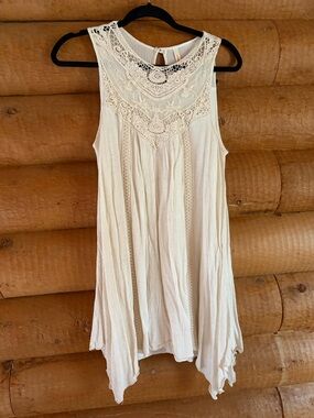 Cream Crochet Lace Yoke Tank Dress
